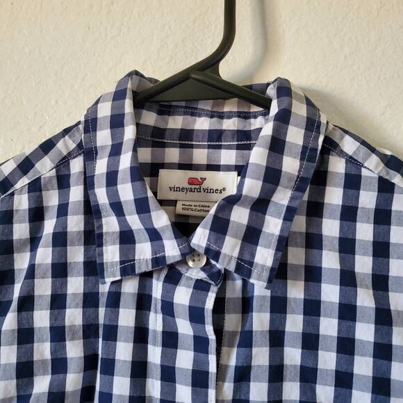 Vineyard Vines Button Front Shirt Womens size 0 Blue Gingham Long Sleeve Tapered - Picture 5 of 12